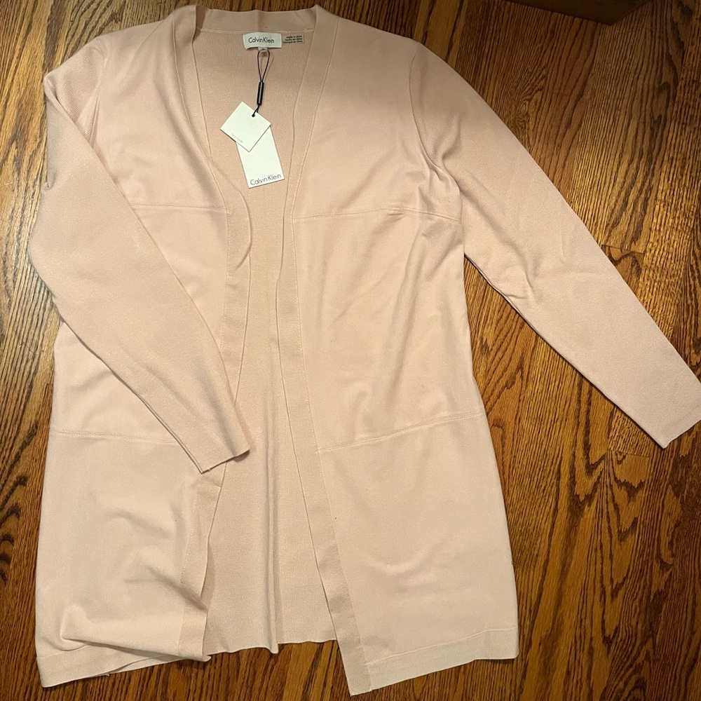 Calvin Klein faux suede/knit open cardigan light pink Medium New with Tags
